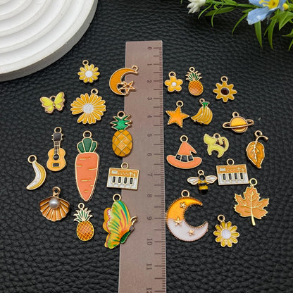 100 Pcs Random Enamel Charms for Jewelry Making Flowers, Hearts, and Mixed Styles Bracelet Necklaces Earrings Making Findings Supplies (SN1256-Yellow)