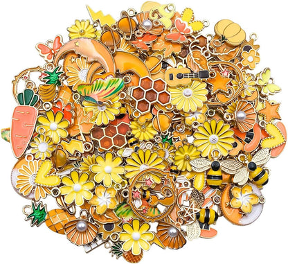 100 Pcs Random Enamel Charms for Jewelry Making Flowers, Hearts, and Mixed Styles Bracelet Necklaces Earrings Making Findings Supplies (SN1256-Yellow)
