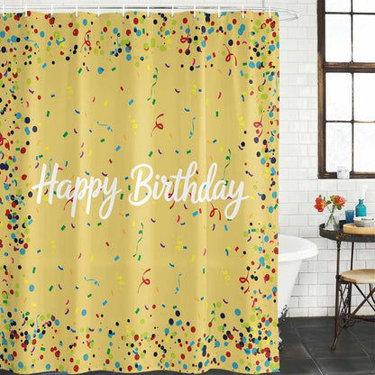 Stall Shower Curtains 36" x 72", Yellow Birthday Washable Shower Curtain for Bathroom, Colorful Confetti Ribbons Polka Dots Classroom Waterproof Polyester Fabric Bathtub Curtain Panel