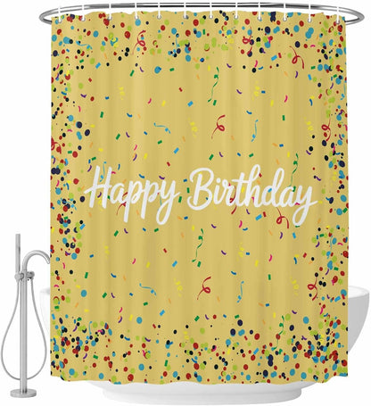 Stall Shower Curtains 36" x 72", Yellow Birthday Washable Shower Curtain for Bathroom, Colorful Confetti Ribbons Polka Dots Classroom Waterproof Polyester Fabric Bathtub Curtain Panel