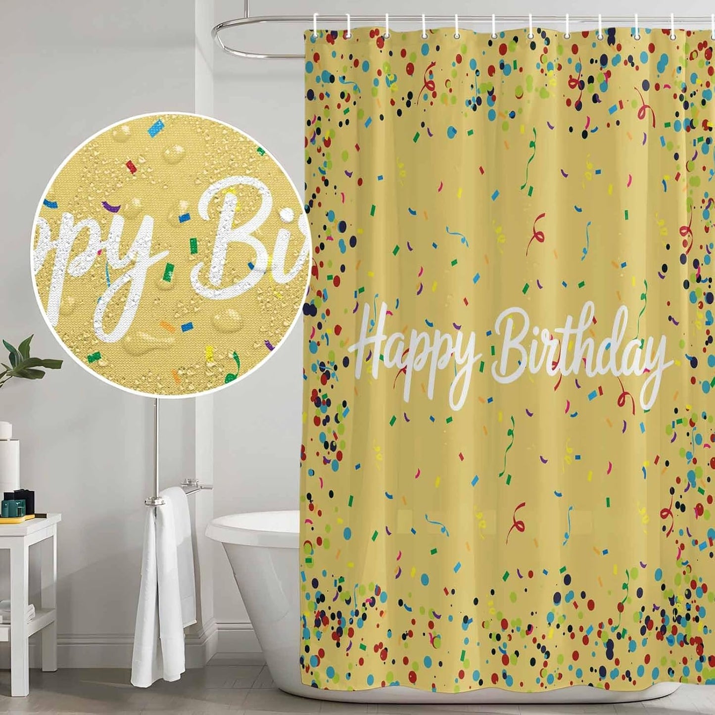 Stall Shower Curtains 36" x 72", Yellow Birthday Washable Shower Curtain for Bathroom, Colorful Confetti Ribbons Polka Dots Classroom Waterproof Polyester Fabric Bathtub Curtain Panel