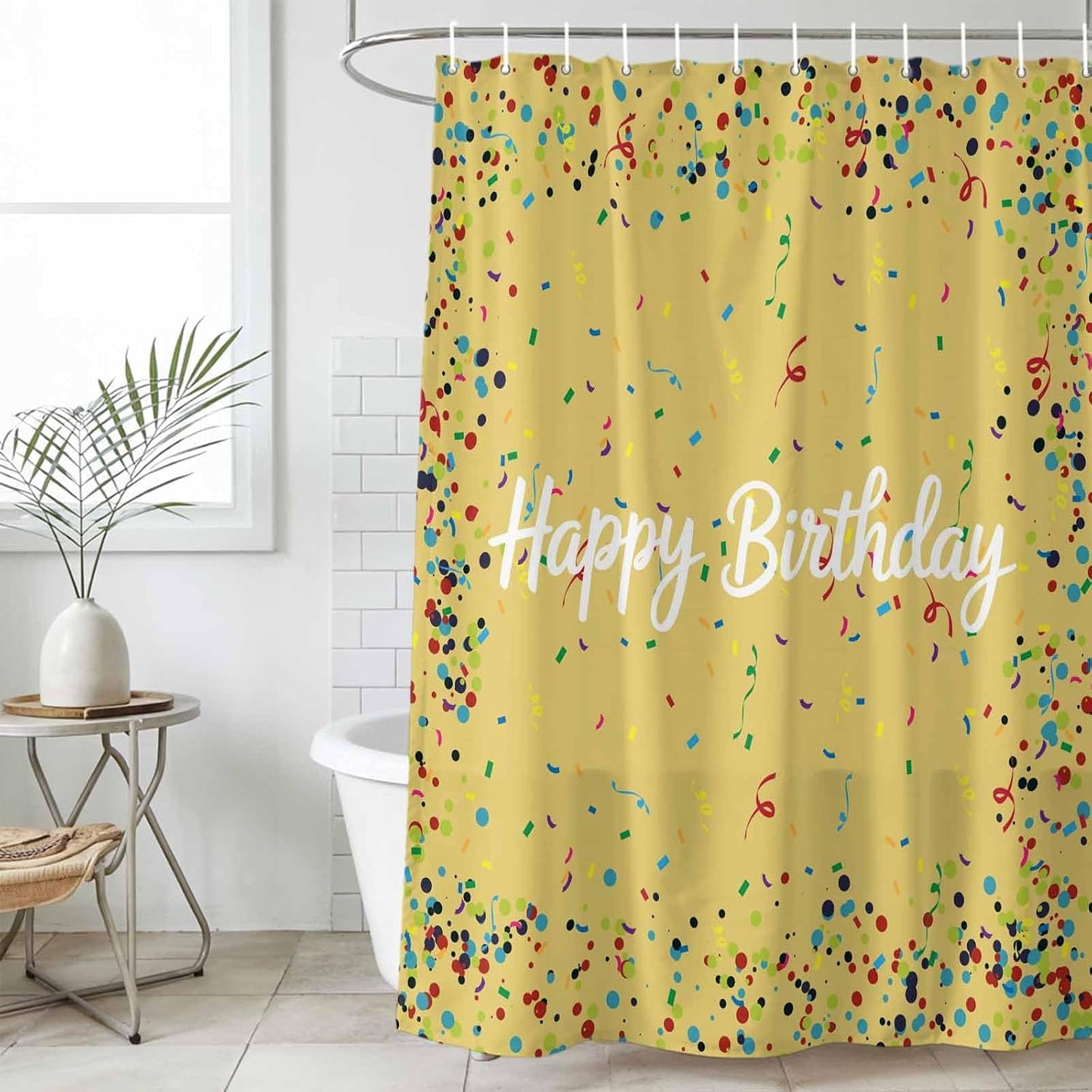 Stall Shower Curtains 36" x 72", Yellow Birthday Washable Shower Curtain for Bathroom, Colorful Confetti Ribbons Polka Dots Classroom Waterproof Polyester Fabric Bathtub Curtain Panel