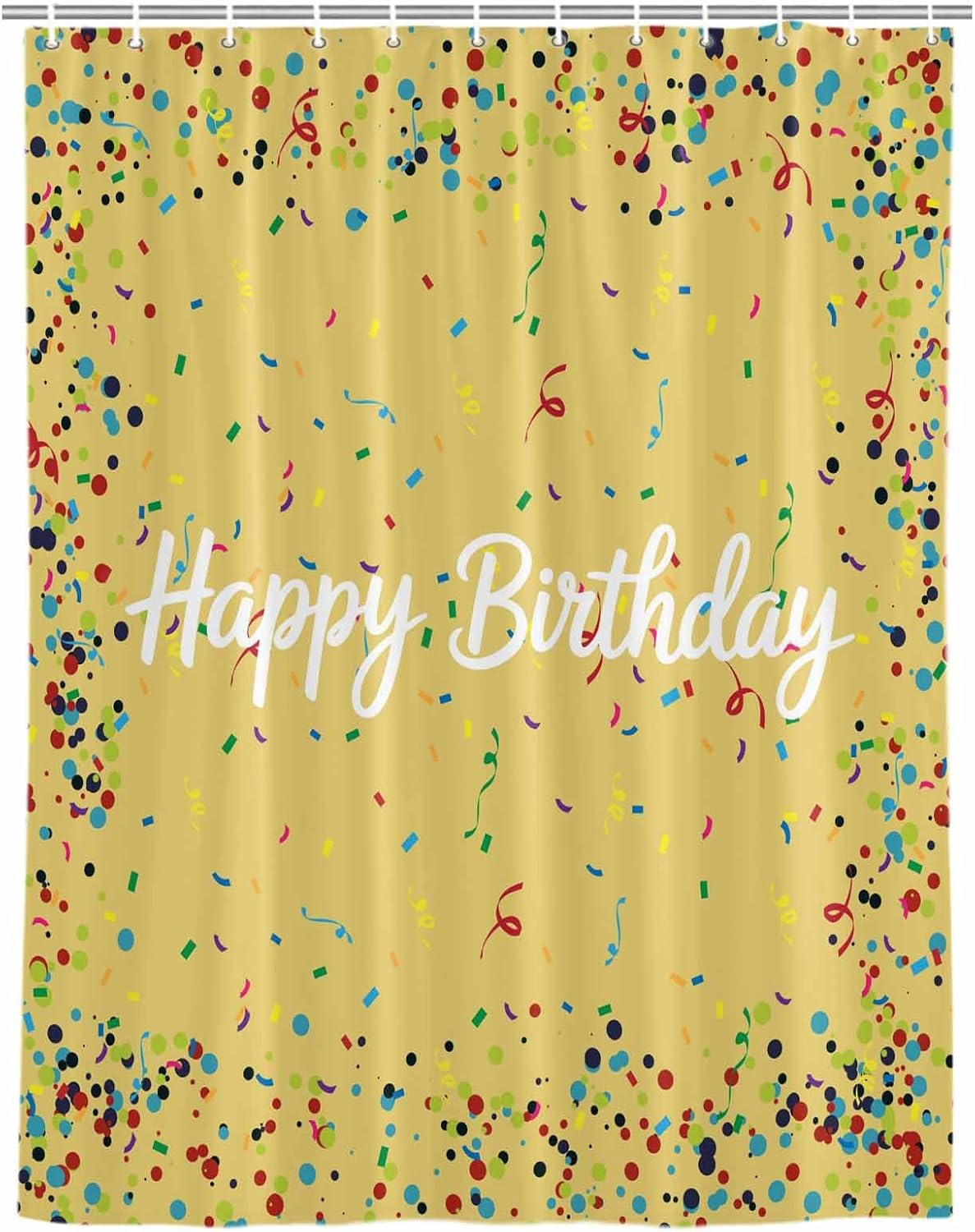 Stall Shower Curtains 36" x 72", Yellow Birthday Washable Shower Curtain for Bathroom, Colorful Confetti Ribbons Polka Dots Classroom Waterproof Polyester Fabric Bathtub Curtain Panel