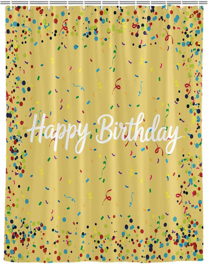 Stall Shower Curtains 36" x 72", Yellow Birthday Washable Shower Curtain for Bathroom, Colorful Confetti Ribbons Polka Dots Classroom Waterproof Polyester Fabric Bathtub Curtain Panel