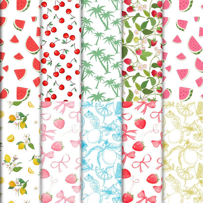 100 Sheets Fruit Themed Tissue Paper Bulk, 10 Fruit Styles Summer Fruit Paper for Hawaiian DIY Crafts, Summer Fruit-Themed Birthday Baby Shower Party Supplies, 20 x 14 (A)