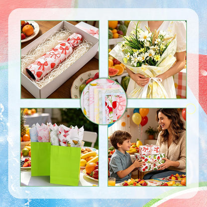 100 Sheets Fruit Themed Tissue Paper Bulk, 10 Fruit Styles Summer Fruit Paper for Hawaiian DIY Crafts, Summer Fruit-Themed Birthday Baby Shower Party Supplies, 20 x 14 (A)