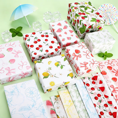100 Sheets Fruit Themed Tissue Paper Bulk, 10 Fruit Styles Summer Fruit Paper for Hawaiian DIY Crafts, Summer Fruit-Themed Birthday Baby Shower Party Supplies, 20 x 14 (A)