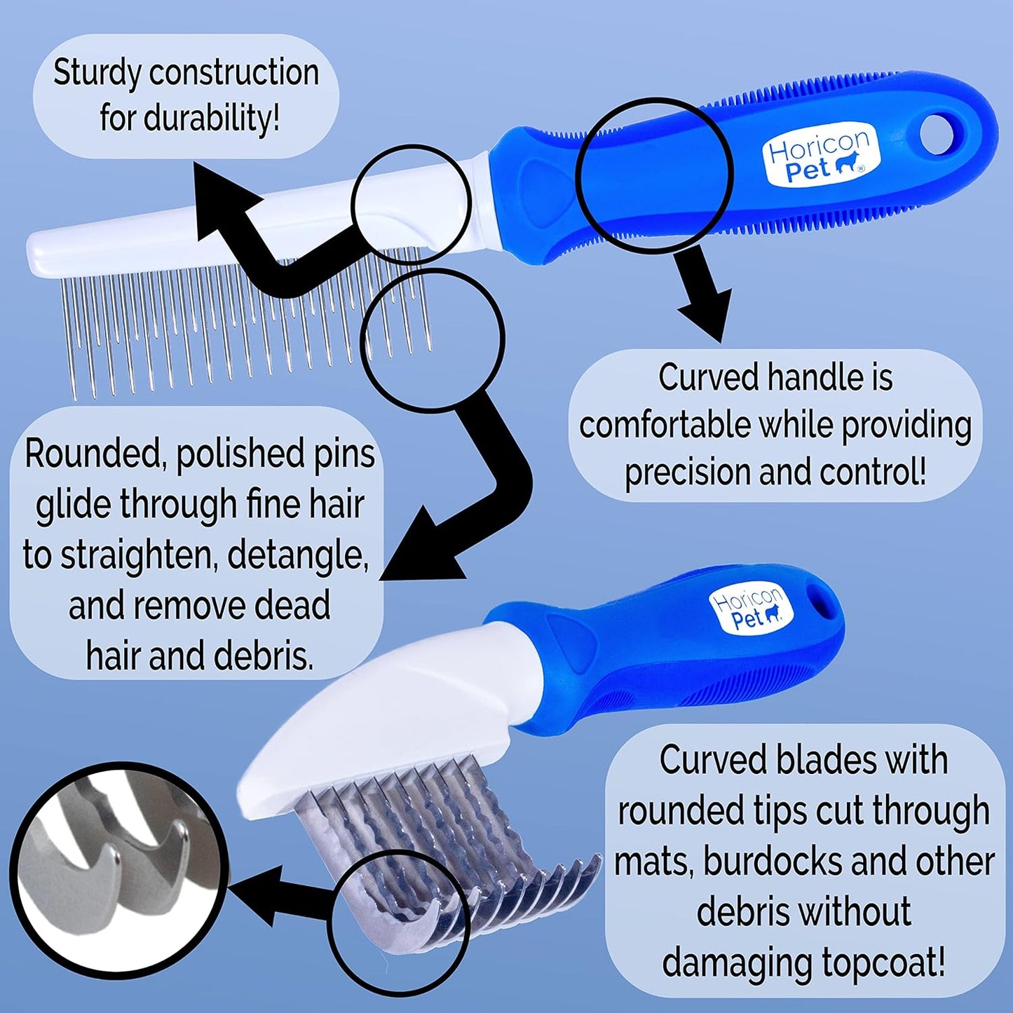 6 In 1 Premium Dog Brush Set - Dog Grooming Brushes - Ball Pin & Bristle Brush, Curved Blade Dematting Comb, Slicker Brush, Deshedding Edge Comb, Detangling Pet Comb
