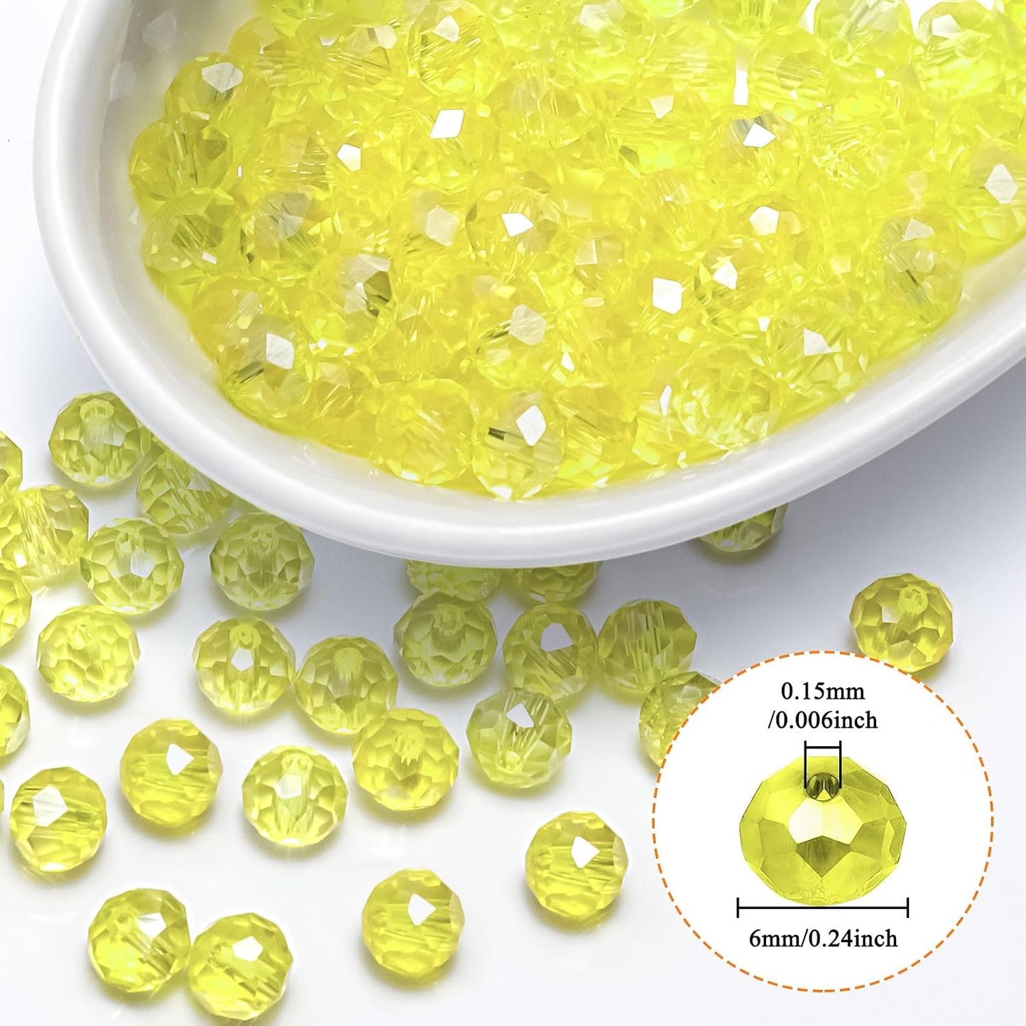 267 Pieces 6mm Crystal Glass Beads Round Multiple Faceted Loose Spacer Faceted Rondelle Glass Beads with Hole for DIY Craft Bracelet Necklace Earring Making(Lemon Yellow AB)