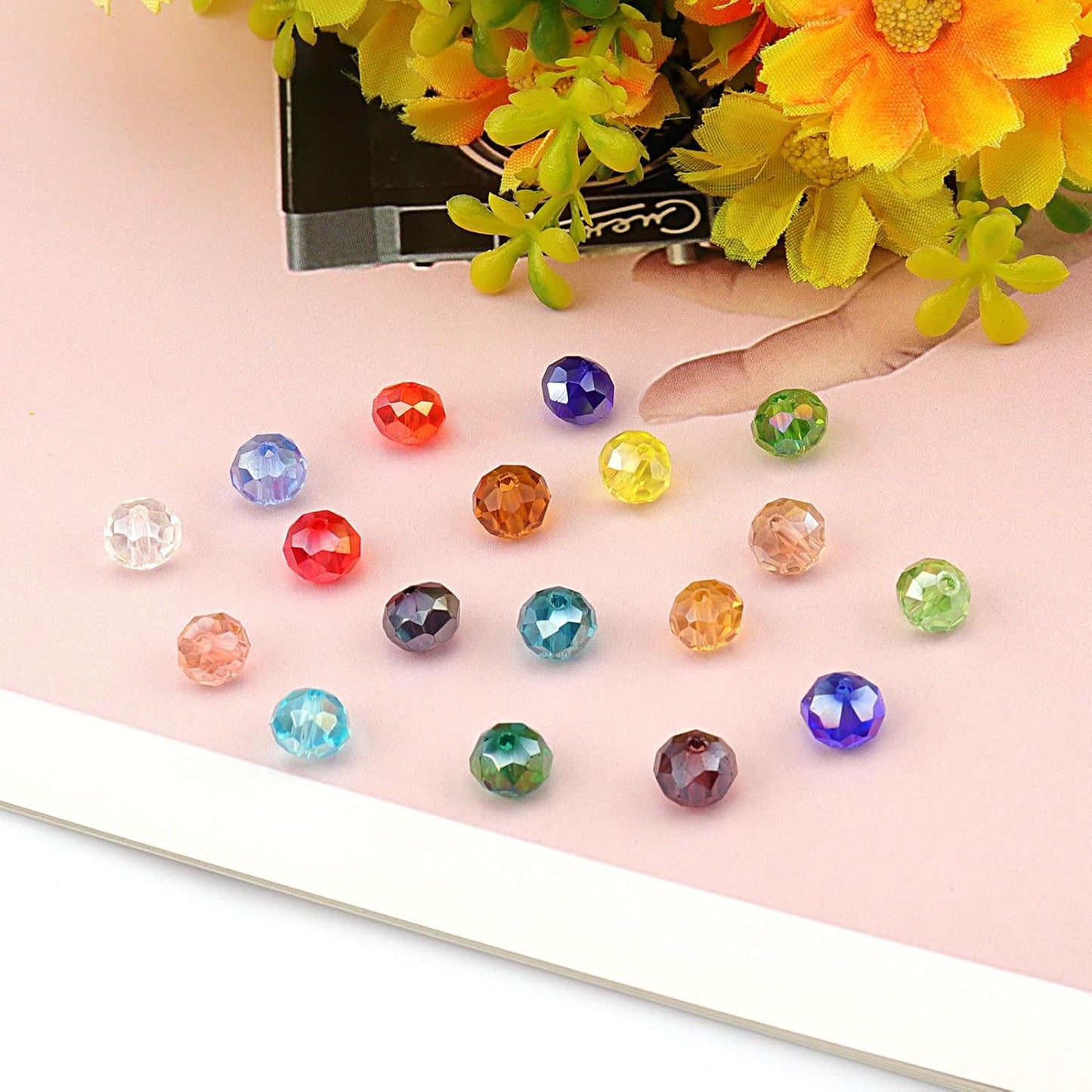 267 Pieces 6mm Crystal Glass Beads Round Multiple Faceted Loose Spacer Faceted Rondelle Glass Beads with Hole for DIY Craft Bracelet Necklace Earring Making(Lemon Yellow AB)