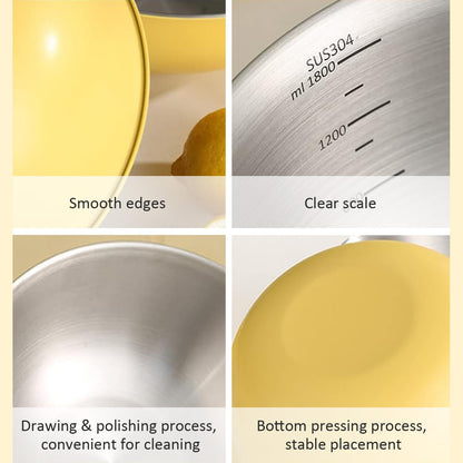 Stainless Steel Mixing Bowls and Colander Set Mixing Bowls with Scale Salad Bowl with Colander Fine Mesh Strainer Basket Baking Bowl Set Cooking Scale Bowl for Kitchen Decoration Yellow