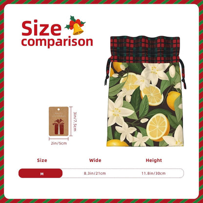 Tropical Yellow Lemon Christmas Gift Bags with Drawstring, Reusable Gift Wrapping Bags For Xmas Holiday