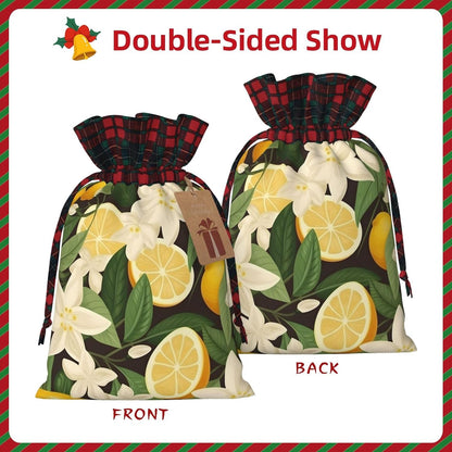 Tropical Yellow Lemon Christmas Gift Bags with Drawstring, Reusable Gift Wrapping Bags For Xmas Holiday