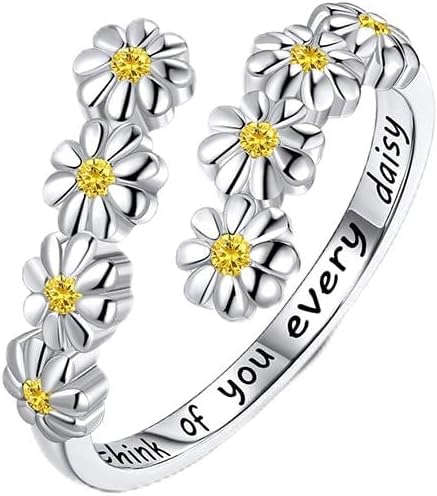 Dainty Birthstone Daisy Sunflower Ring For Women, Sterling S925 Silver Birth Flower Ring, Ring for Mom Mother Daughter