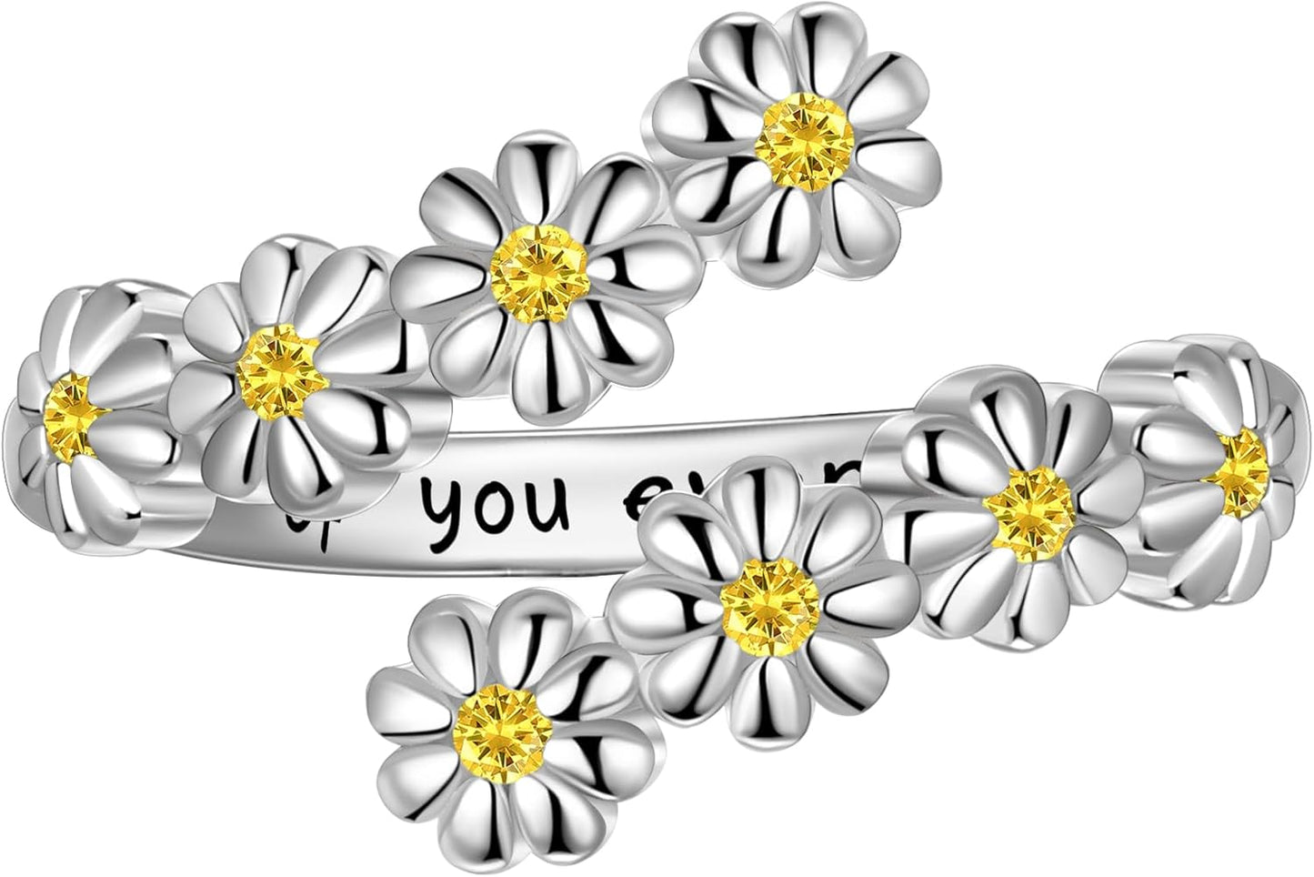 Dainty Birthstone Daisy Sunflower Ring For Women, Sterling S925 Silver Birth Flower Ring, Ring for Mom Mother Daughter