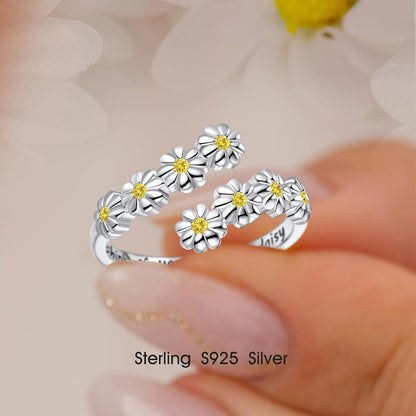 Dainty Birthstone Daisy Sunflower Ring For Women, Sterling S925 Silver Birth Flower Ring, Ring for Mom Mother Daughter