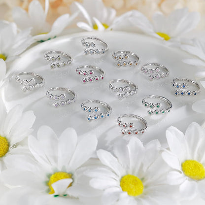 Dainty Birthstone Daisy Sunflower Ring For Women, Sterling S925 Silver Birth Flower Ring, Ring for Mom Mother Daughter