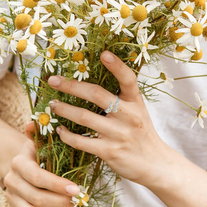Dainty Birthstone Daisy Sunflower Ring For Women, Sterling S925 Silver Birth Flower Ring, Ring for Mom Mother Daughter