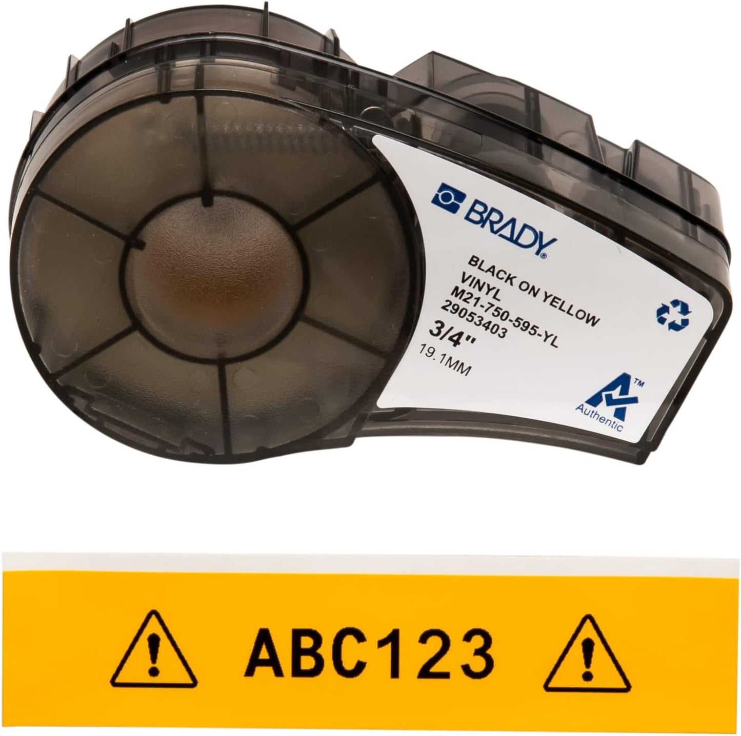 Brady Authentic (M21-750-595-YL) All-Weather Vinyl Label for Indoor/Outdoor ID, Lab and Equipment Labeling, Black on Yellow- For M210, M210-LAB, M211, BMP21-PLUS and BMP21-LAB Printers, .75" W 21' L