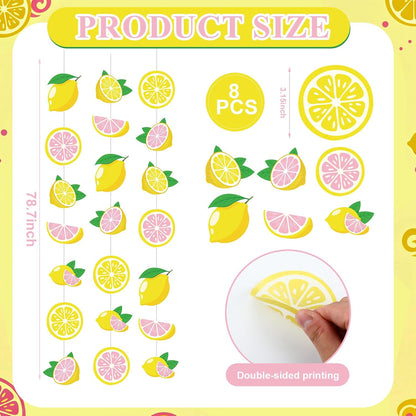 8 Pcs Lemon Party Banners Pink Lemon Paper Garland Birthday Party Decorations for Wedding Birthday Baby Shower Bridal Summer Fruit Decorations