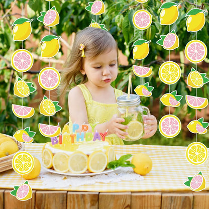 8 Pcs Lemon Party Banners Pink Lemon Paper Garland Birthday Party Decorations for Wedding Birthday Baby Shower Bridal Summer Fruit Decorations