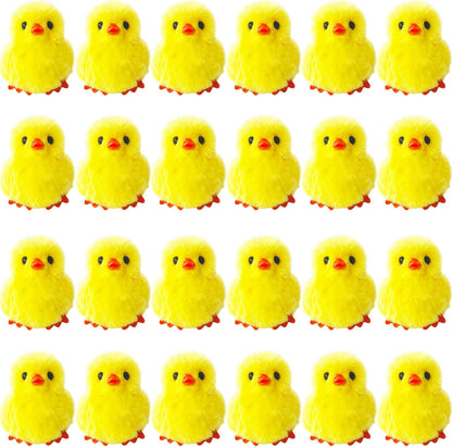 24 PCS Easter Fluffy Chicks,3.4 Inch Yellow Soft Plush Chicks Figurines,Realistic Plush Farm Chick Mini Ornaments Stuffed Animal for Easter,Party Favors,Gift Bag Filler