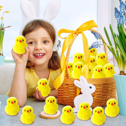 24 PCS Easter Fluffy Chicks,3.4 Inch Yellow Soft Plush Chicks Figurines,Realistic Plush Farm Chick Mini Ornaments Stuffed Animal for Easter,Party Favors,Gift Bag Filler