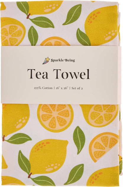 Lemon Grove Tea Towels for Kitchen – 100% Cotton, Reusable, Highly Absorbent & Durable Kitchen Dish Towels Set | Cute & Decorative Kitchen Towels | 16" x 26" (Set of 2)
