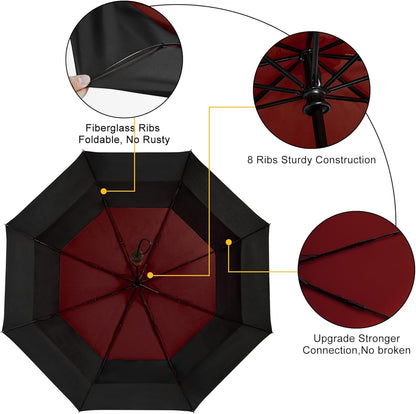 54 Inch Large Folding Golf Umbrella Windproof Portable Automatic Open Close | Wind Resistant Vented Double Canopy, One-Touch Open Close, Wood Handle, Waterproof 210T, for Men Women Travel & Rain.