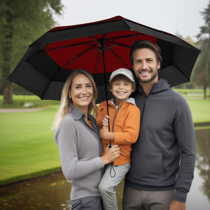 54 Inch Large Folding Golf Umbrella Windproof Portable Automatic Open Close | Wind Resistant Vented Double Canopy, One-Touch Open Close, Wood Handle, Waterproof 210T, for Men Women Travel & Rain.