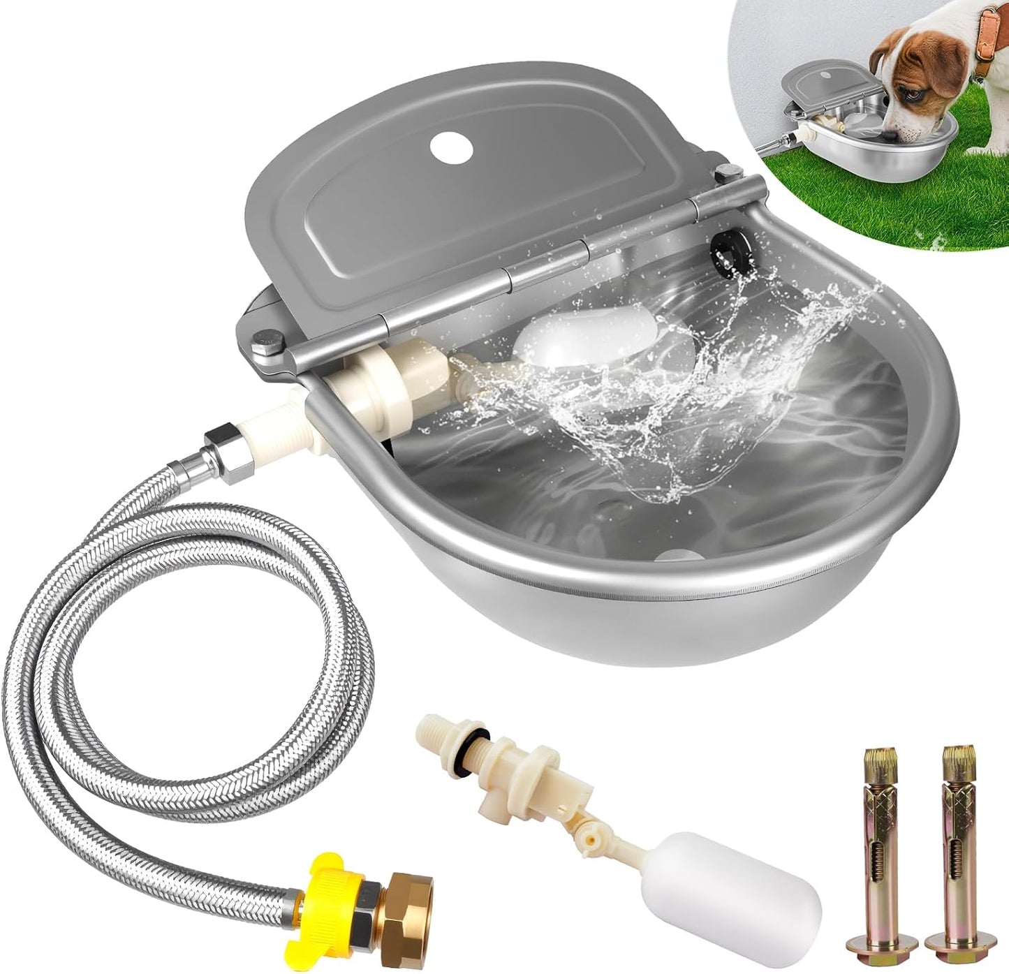 Automatic Water Dispenser for Dogs, 304 Steel Float Valve Pet Water Bowl