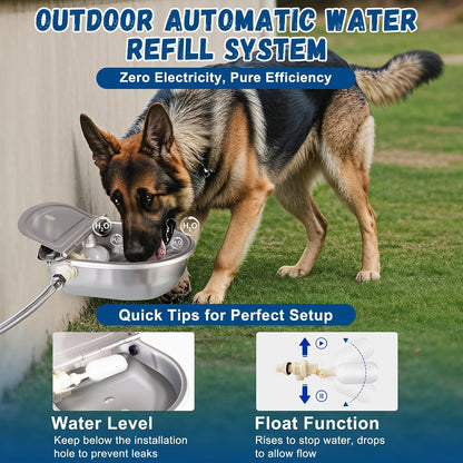 Automatic Water Dispenser for Dogs, 304 Steel Float Valve Pet Water Bowl