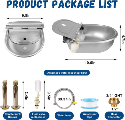 Automatic Water Dispenser for Dogs, 304 Steel Float Valve Pet Water Bowl