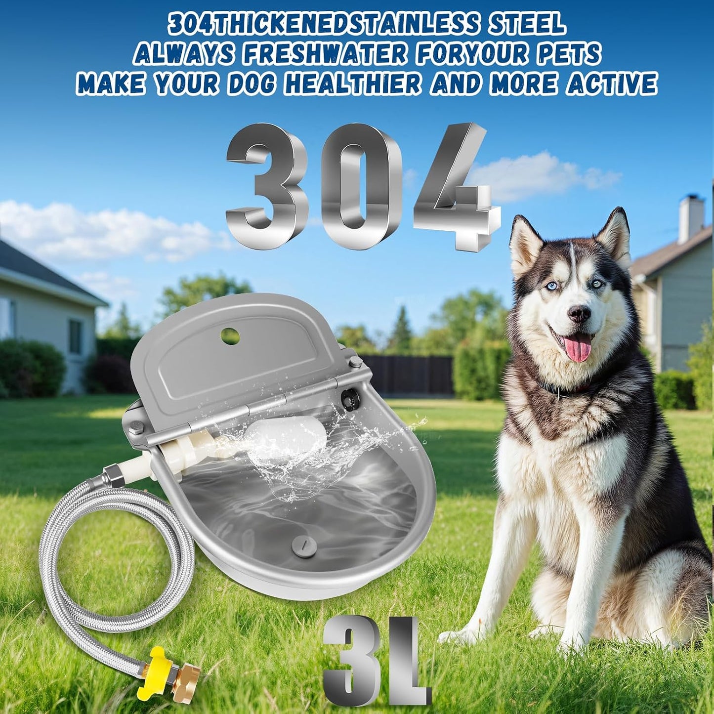 Automatic Water Dispenser for Dogs, 304 Steel Float Valve Pet Water Bowl