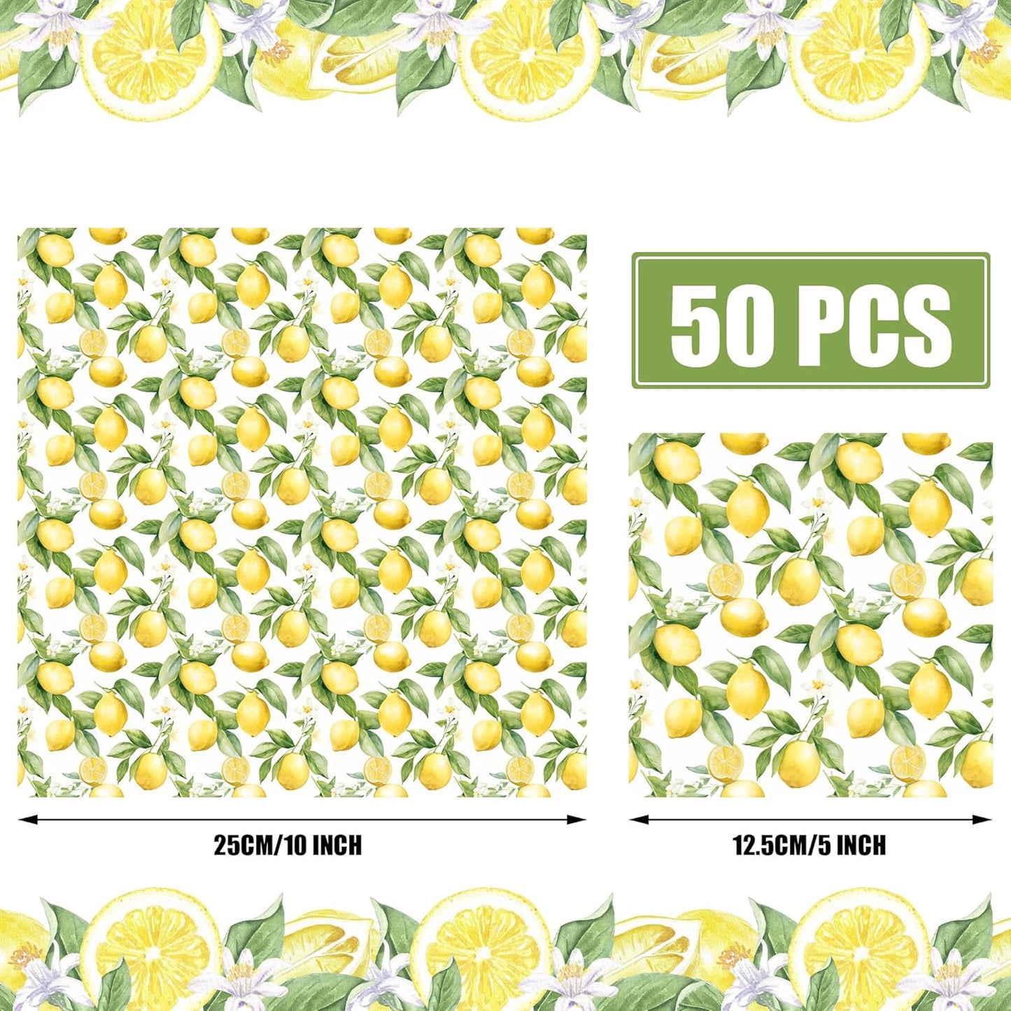 50 PCS Lemon Cocktail Napkins Yellow Citrus Paper Napkin 3-Ply Summer Fruit Disposable Napkins Lemon Dinner Hand Towels for Kitchen Bathroom Summer Beverage Party Supplies