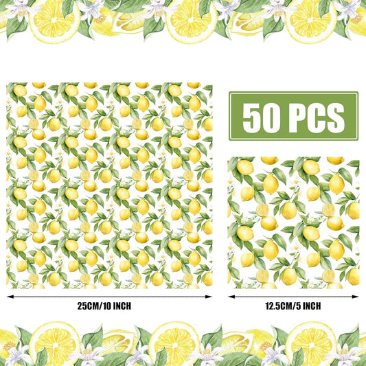 50 PCS Lemon Cocktail Napkins Yellow Citrus Paper Napkin 3-Ply Summer Fruit Disposable Napkins Lemon Dinner Hand Towels for Kitchen Bathroom Summer Beverage Party Supplies
