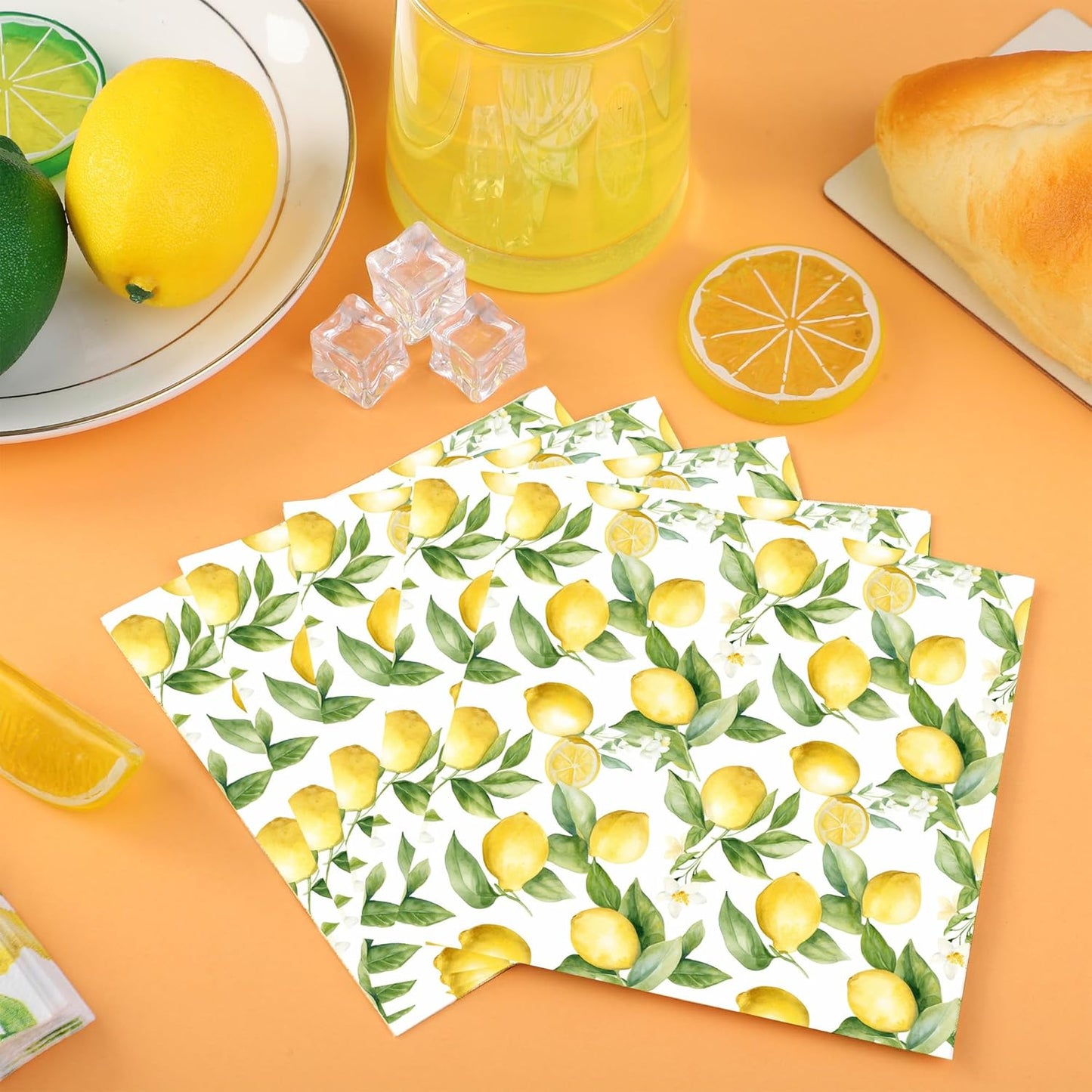 50 PCS Lemon Cocktail Napkins Yellow Citrus Paper Napkin 3-Ply Summer Fruit Disposable Napkins Lemon Dinner Hand Towels for Kitchen Bathroom Summer Beverage Party Supplies