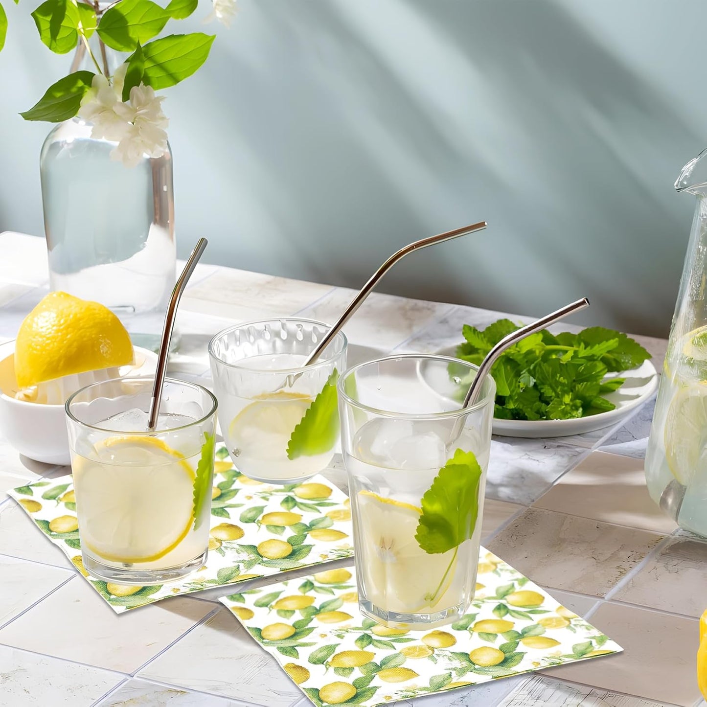 50 PCS Lemon Cocktail Napkins Yellow Citrus Paper Napkin 3-Ply Summer Fruit Disposable Napkins Lemon Dinner Hand Towels for Kitchen Bathroom Summer Beverage Party Supplies