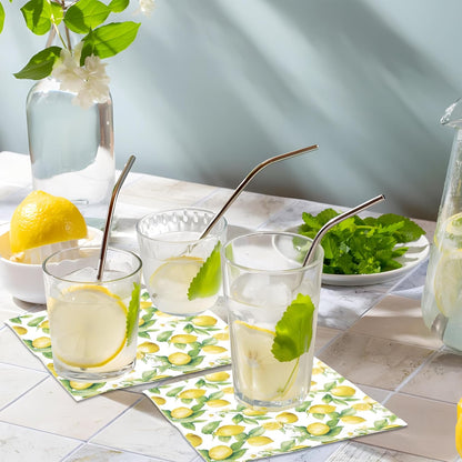 50 PCS Lemon Cocktail Napkins Yellow Citrus Paper Napkin 3-Ply Summer Fruit Disposable Napkins Lemon Dinner Hand Towels for Kitchen Bathroom Summer Beverage Party Supplies
