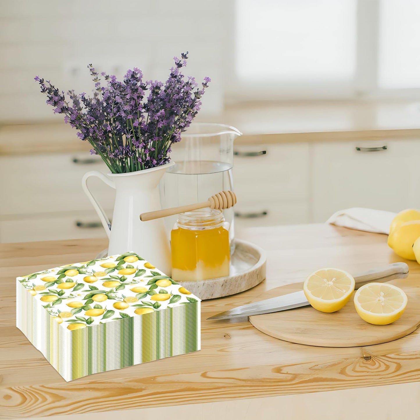 50 PCS Lemon Cocktail Napkins Yellow Citrus Paper Napkin 3-Ply Summer Fruit Disposable Napkins Lemon Dinner Hand Towels for Kitchen Bathroom Summer Beverage Party Supplies