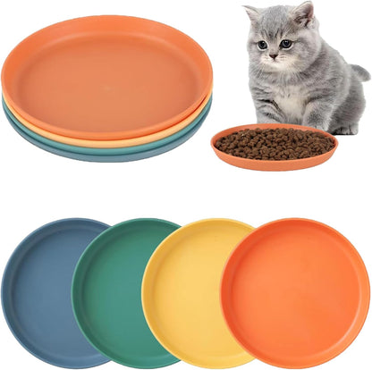 4 Pcs Cat Food Dish 5.9 Inch Shallow Cat Wet Feeding Bowls Whisker Friendly Wide Wheat Straw Pet Plate Colorful Flat Cat Bowl for Kittens and Short Legged Cat