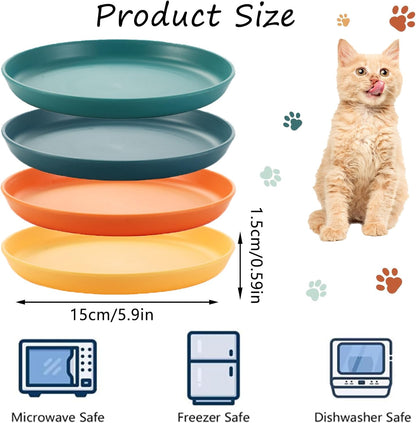 4 Pcs Cat Food Dish 5.9 Inch Shallow Cat Wet Feeding Bowls Whisker Friendly Wide Wheat Straw Pet Plate Colorful Flat Cat Bowl for Kittens and Short Legged Cat