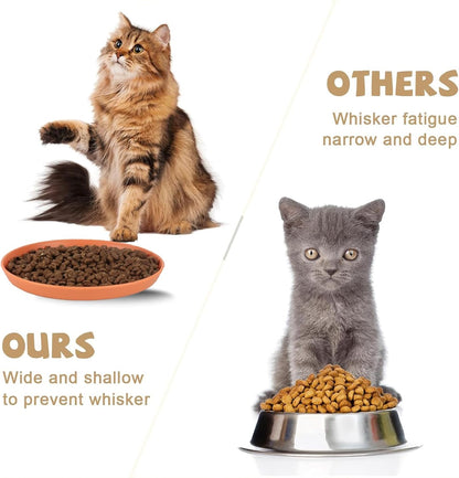 4 Pcs Cat Food Dish 5.9 Inch Shallow Cat Wet Feeding Bowls Whisker Friendly Wide Wheat Straw Pet Plate Colorful Flat Cat Bowl for Kittens and Short Legged Cat