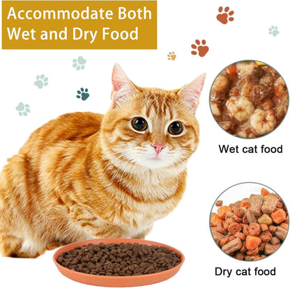 4 Pcs Cat Food Dish 5.9 Inch Shallow Cat Wet Feeding Bowls Whisker Friendly Wide Wheat Straw Pet Plate Colorful Flat Cat Bowl for Kittens and Short Legged Cat