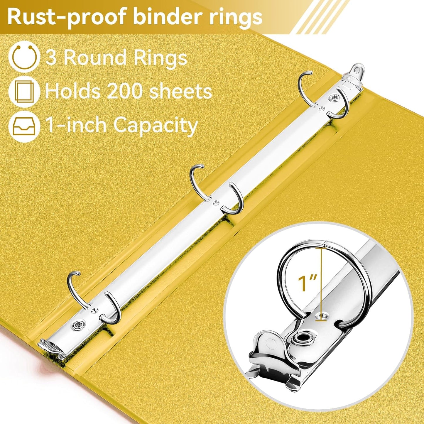 SUIN 1 Inch 3 Ring Binder, Clear 1'' View Presentation Binders with 2 Pockets, Fits 8.5 x 11 Letter Size, Durable Polypropylene, Non-Stick & PVC-Free for School, Office & Home (Yellow)