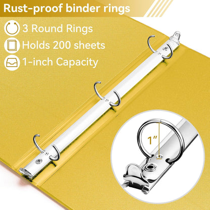 SUIN 1 Inch 3 Ring Binder, Clear 1'' View Presentation Binders with 2 Pockets, Fits 8.5 x 11 Letter Size, Durable Polypropylene, Non-Stick & PVC-Free for School, Office & Home (Yellow)