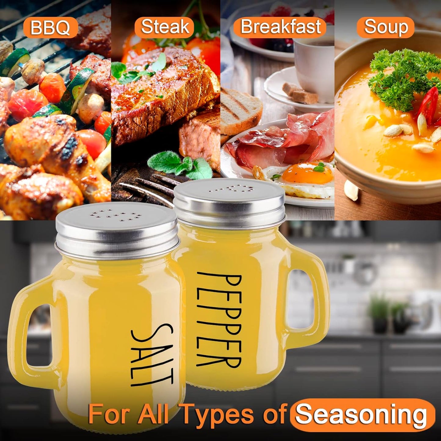 Yellow Salt and Pepper Shakers Set - Yellow Kitchen Decor and Accessories for Home Restaurants Wedding - Glass Salt and Pepper Set for Cooking Table, RV, BBQ, Easy to Clean & Refill