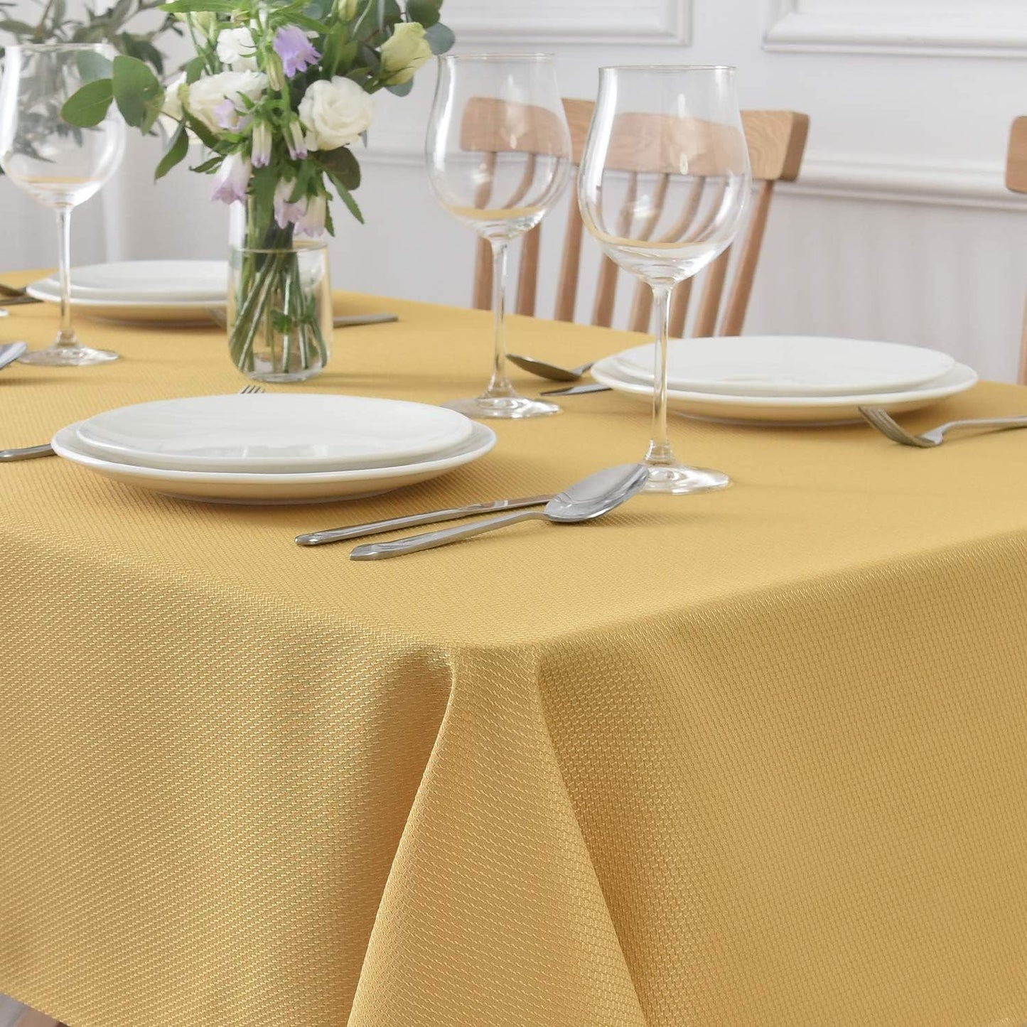 Textured Rectangle Tablecloth Water Resistant Wrinkle Free Spill-Proof, Soft Jacquard Table Cloth for Banquet Parties Event Holiday Dinner, Indoor and Outdoor Use, 60 x 84 Inch, Ochre Yellow