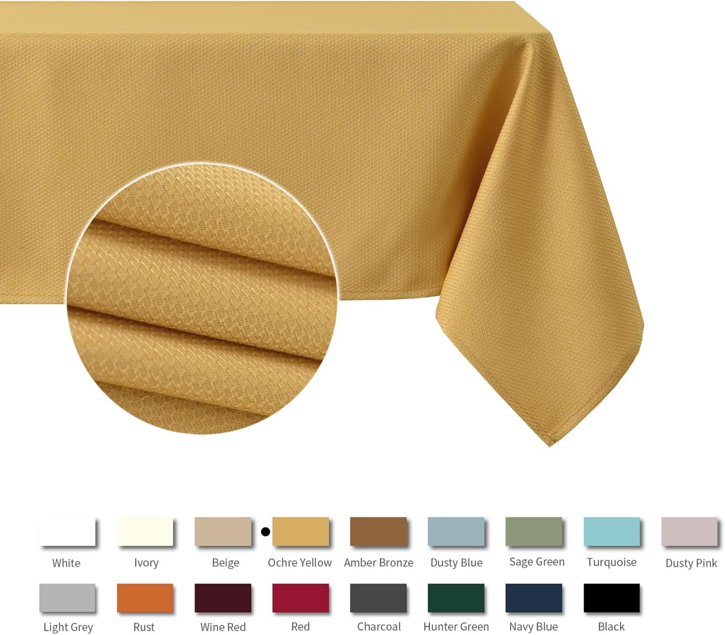 Textured Rectangle Tablecloth Water Resistant Wrinkle Free Spill-Proof, Soft Jacquard Table Cloth for Banquet Parties Event Holiday Dinner, Indoor and Outdoor Use, 60 x 84 Inch, Ochre Yellow
