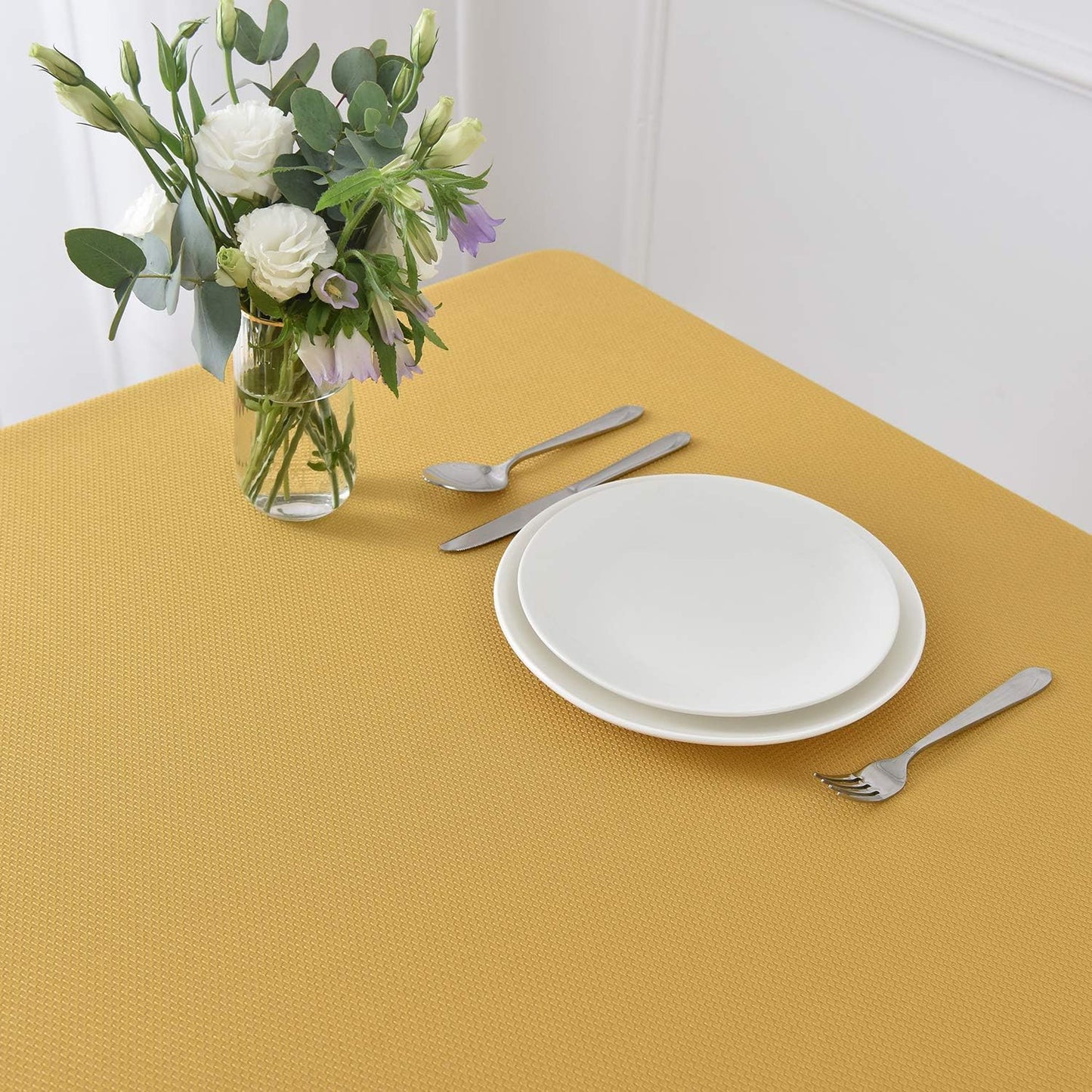 Textured Rectangle Tablecloth Water Resistant Wrinkle Free Spill-Proof, Soft Jacquard Table Cloth for Banquet Parties Event Holiday Dinner, Indoor and Outdoor Use, 60 x 84 Inch, Ochre Yellow